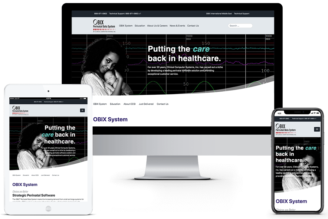 responsive mockup of obix.com website